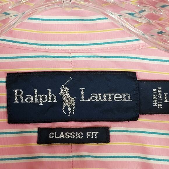 Polo Ralph Lauren Shirt Mens Size Large Pink Stripe Button Down Oxford LS - Picture 7 of 9